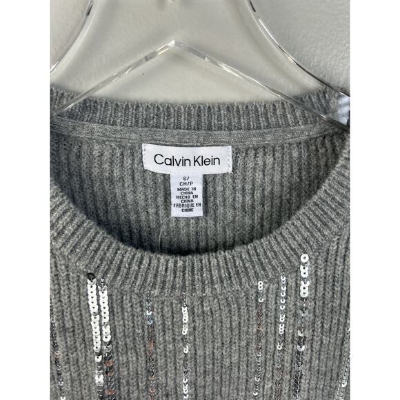 NWT Calvin Klein Sweater Womens Small Gray Sequin Crewneck Long Sleeve - Picture 6 of 11